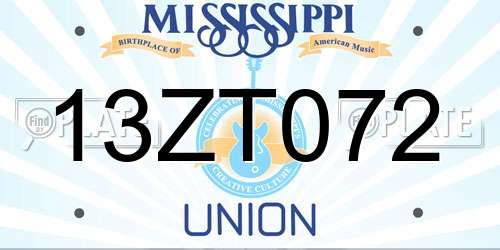 13ZT072 Mississippi License Plate