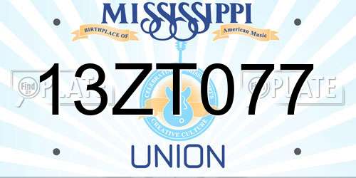 13ZT077 Mississippi License Plate