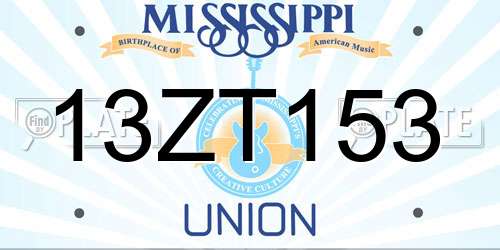 13ZT153 Mississippi License Plate