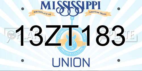 13ZT183 Mississippi License Plate