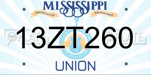 13ZT260 Mississippi License Plate