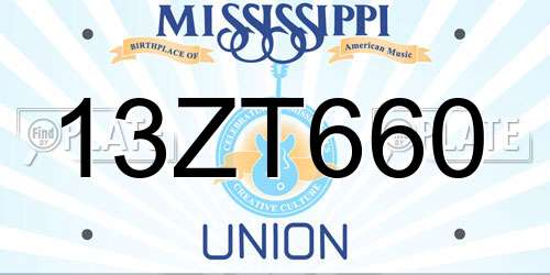 13ZT660 Mississippi License Plate