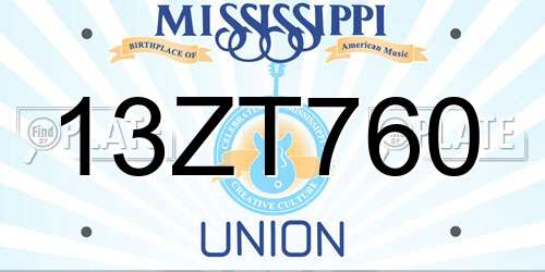 13ZT760 Mississippi License Plate