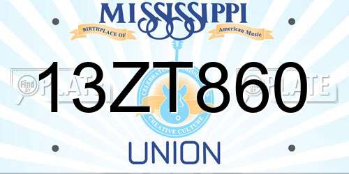 13ZT860 Mississippi License Plate