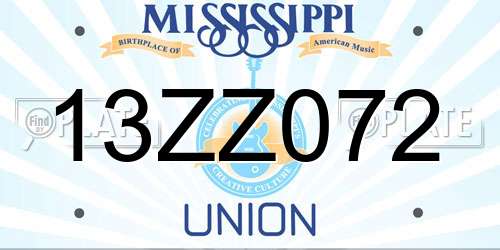 13ZZ072 Mississippi License Plate