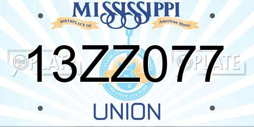 13ZZ077 Mississippi License Plate