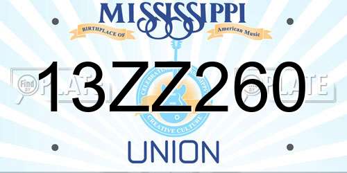 13ZZ260 Mississippi License Plate