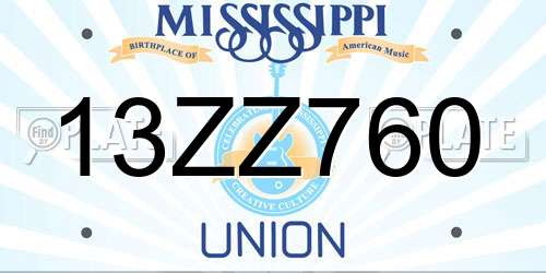 13ZZ760 Mississippi License Plate