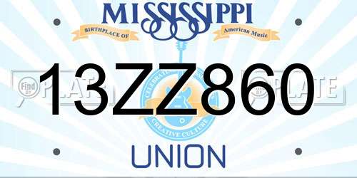 13ZZ860 Mississippi License Plate