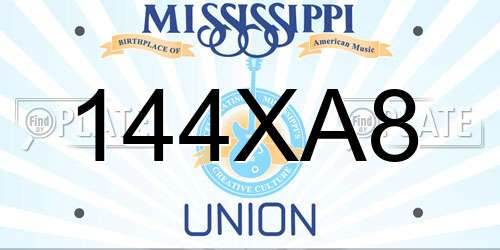 144XA8 Mississippi License Plate