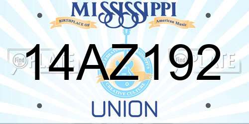 14AZ192 Mississippi License Plate
