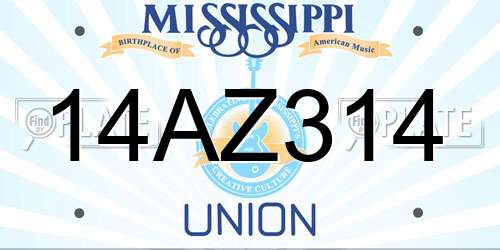14AZ314 Mississippi License Plate
