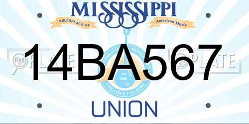14BA567 Mississippi License Plate