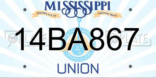 14BA867 Mississippi License Plate