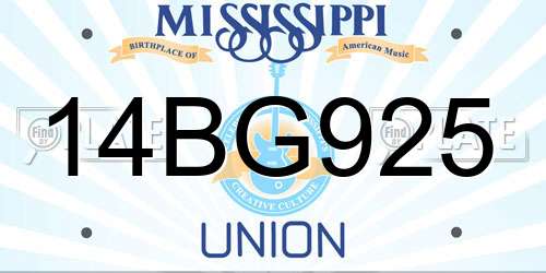 14BG925 Mississippi License Plate