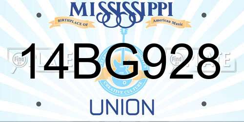 14BG928 Mississippi License Plate