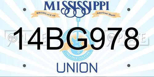 14BG978 Mississippi License Plate