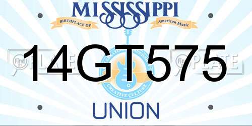 14GT575 Mississippi License Plate