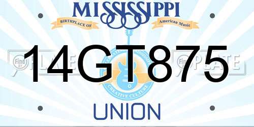 14GT875 Mississippi License Plate
