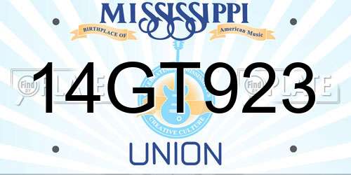14GT923 Mississippi License Plate