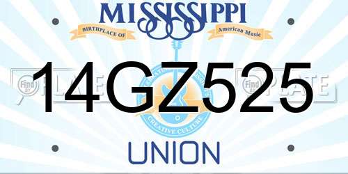 14GZ525 Mississippi License Plate