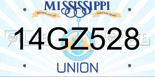 14GZ528 Mississippi License Plate