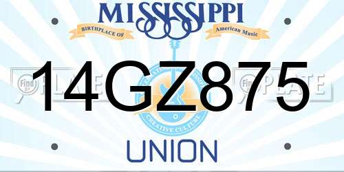 14GZ875 Mississippi License Plate