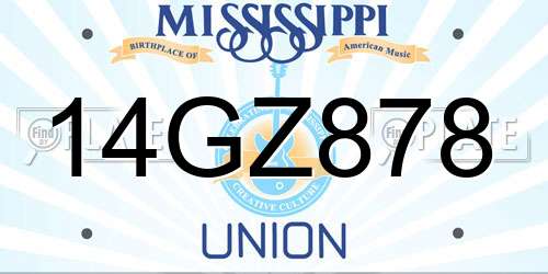 14GZ878 Mississippi License Plate