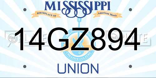 14GZ894 Mississippi License Plate