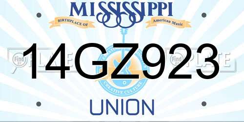 14GZ923 Mississippi License Plate