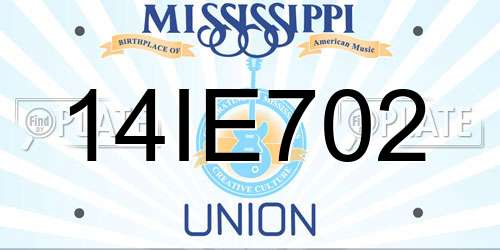 14IE702 Mississippi License Plate