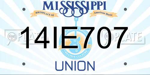 14IE707 Mississippi License Plate