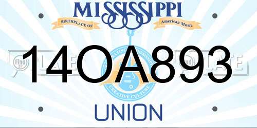 14OA893 Mississippi License Plate