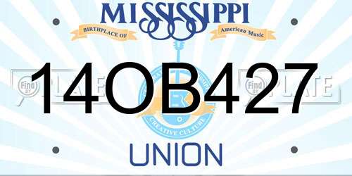 14OB427 Mississippi License Plate