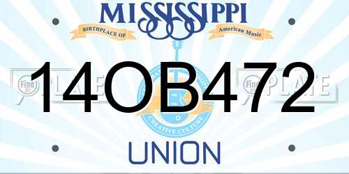 14OB472 Mississippi License Plate