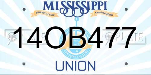 14OB477 Mississippi License Plate