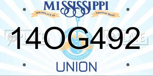 14OG492 Mississippi License Plate