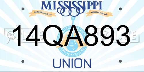 14QA893 Mississippi License Plate
