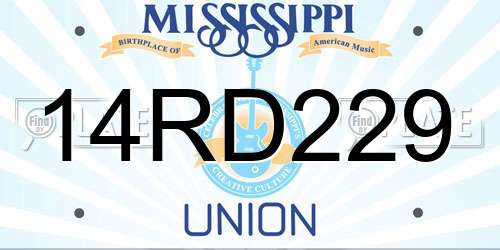 14RD229 Mississippi License Plate