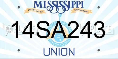 14SA243 Mississippi License Plate