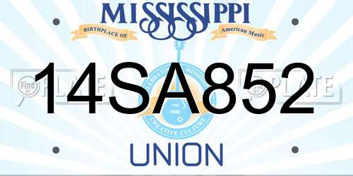 14SA852 Mississippi License Plate