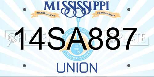 14SA887 Mississippi License Plate