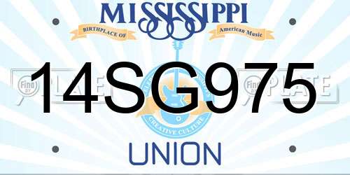 14SG975 Mississippi License Plate