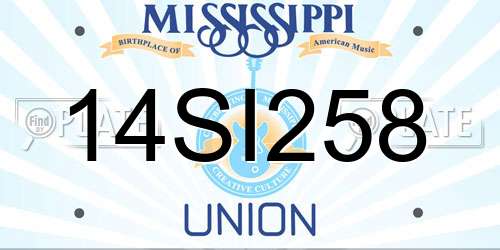 14SI258 Mississippi License Plate