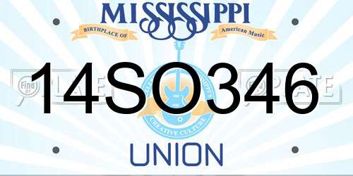 14SO346 Mississippi License Plate