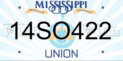 14SO422 Mississippi License Plate