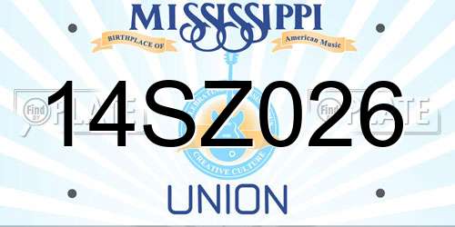14SZ026 Mississippi License Plate