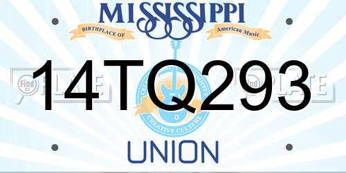 14TQ293 Mississippi License Plate