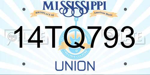 14TQ793 Mississippi License Plate