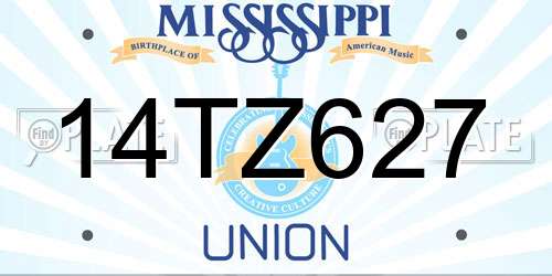 14TZ627 Mississippi License Plate